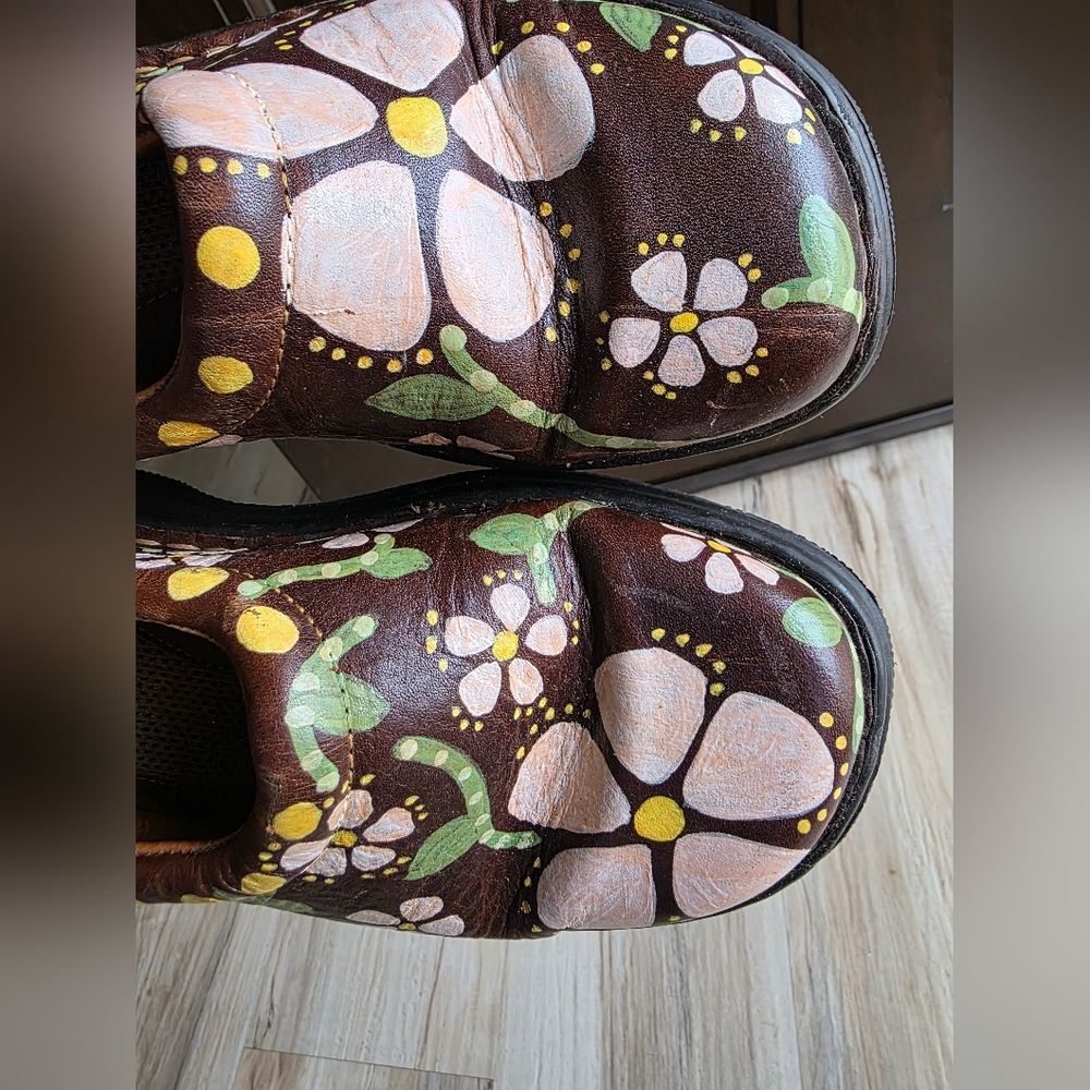 Hand Painted Leather Loafers Foral Motif Born For J.Jill Brown Sz 9 M/W 40.5 - Picture 5 of 10